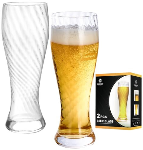 GLASKEY Juego de 2 Vasos Copas de Cerveza,Vasos de Cerveza Cristal de 460 ml,Roscados,Tazas de Cerveza de trigo artesanales,Perfectos para Uso en Casa y en Fiestas,Apto para Lavavajillas
