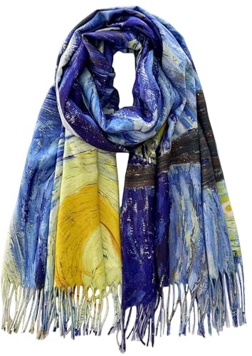 VENVSBEE Van Gogh - Bufandas artísticas para mujer, el mejor regalo, reversible, suave, sensación de cachemira, chal, pashmina Rave-21 noche estrellada, Artículo 21, Large
