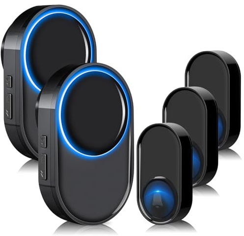 Wireless Doorbell, PHYSEN Wireless Doorbell for Classroom 3 Push Buttons 2 receivers, Operating at 1300 ft Range, 58 Melodies 5 Volume Levels & LED Flash, Waterproof Doorbell Chime Kits for Home