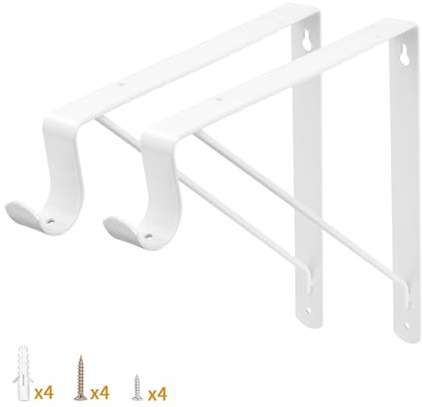 Yarssihha 2 Pack Closet Rod Bracket, 12 x 10.4 Inch Wall Mounted Closet Shelf Bracket, White Closet Rod Support Bracket with Screws