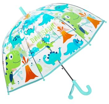 Burbuja transparente para niños, ligera, 8 varillas de fibra, bonita cúpula transparente, perfecta para caminar, paraguas de seguridad para niños pequeños, niños y niñas (dinosaurio azul), azul