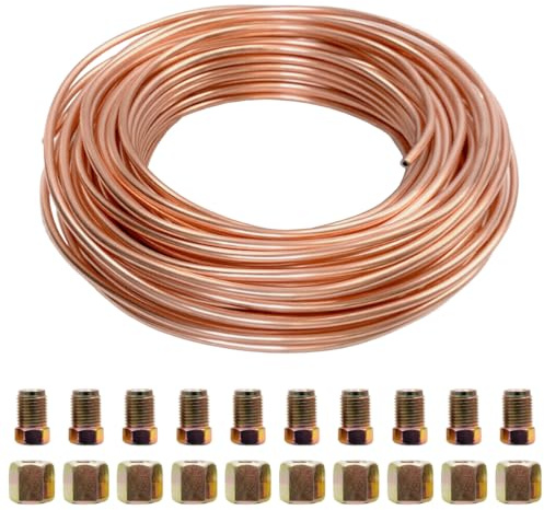 MOCNT 10m Tubo de Freno de Cobre para Auto 3/16 4,75mm Kit de Línea de Freno Manguera de Freno Recubierta de Cobre Reemplazo Automóvil Tubería de Freno Aceite de 20 Tuercas