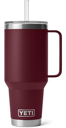 YETI Rambler Gobelet isotherme de 1200 ml avec poignée et couvercle à paille, gobelet de voyage isotherme avec poignée, en acier inoxydable, rouge vigne sauvage