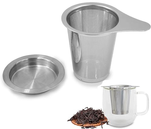 BRITECO 304 Stainless Steel Tea Strainer with Lid and Double Handles | Reusable Tea Filter for Loose Leaf Tea | Tea Infuser for Teapots, Cups, Mugs