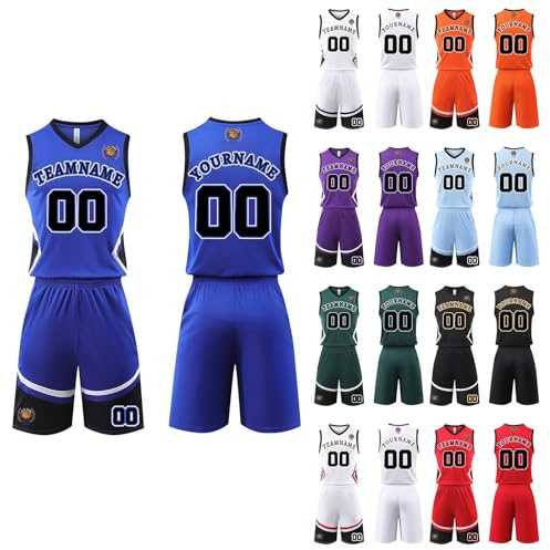 Basketball Trikot Herren Personalisierte Basketball Trikot Kinder Basketball Jersey Trikot Shirt und Shorts 2 Teiliges Set Individuelles Basketballtrikot mit Team/Name/Nummer/Logo