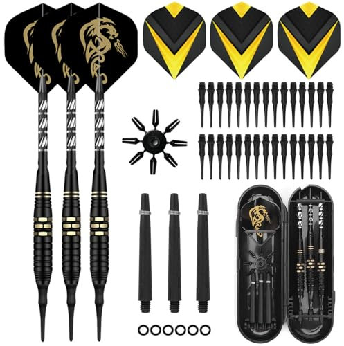 Dartpfeile mit Kunststoffspitze 18 Gramm, 3 Stück Dart Pfeile Set für Dartscheibe Elektronisch mit 30pcs Softdart Spitzen und Aufbewahrungsbox, Dart Zubehör Dartpfeile für Elektronische Dartscheibe