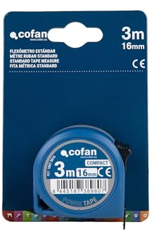 Cofan Flexómetro estándar | Carcasa resistente de ABS | Botón de bloqueo | Gancho no magnético | Cinta métrica | Funda antichoque (1, 3 m x 16 mm)