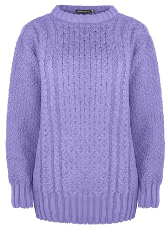 Generation Fashion New Ladies Women Long Sleeve Knitted Jumper Cable Knit Sweater Crew Neck Pullover Everyday Casual Autumn Winter Relax Fit Top Blouse (UK, Numeric, 20, 22, Plus, Regular, Lilac)