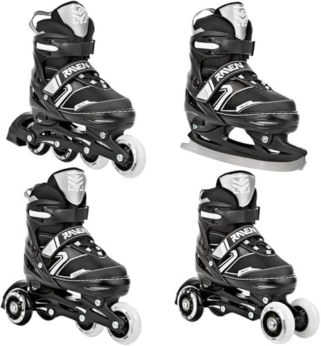 RAVEN 4in1 Inline Skates Triskates Rollschuhe Schlittschuhe Inliner für Kinder Erwachsene verstellbar (Helixi Black/Grey, 34-37 (21cm-23,5cm))