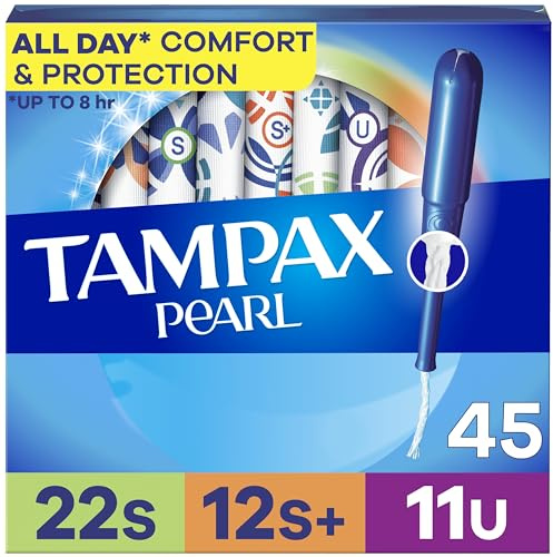 Tampax Pearl Tampons for Women Multipack, with LeakGuard Braid, Super/Super Plus/Ultra Absorbency, Unscented, 45 Count
