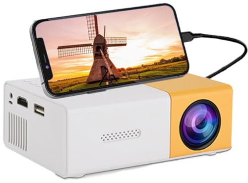 Mini Projector, Portable Phone Projector 1080P Full HD Support, Mini Projector for Bedroom with Remote Control, Compatible with HDMI/Audio/Smartphone/Tablet/PC/TV Stick/USB/AV (Yellow)