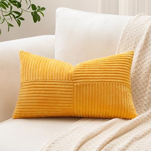Sungeek 1 Stück Cord Kissenbezug, Kreuz Streifen Muster Kordsamt Kissenbezüge Sofakissen Dekokissen Patchwork Design Deko Zierkissenbezüge Kissenhülle für Wohnzimmer (40x60cm, Goldgelb)