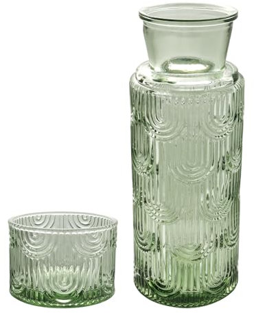 2Pcs Bedside Carafe and Glass Set Dust Proof Clear Glass Water Bottles with Cup Kit Versatile Night Water Bottle Set Nightstand Mouthwash Cup for Bedroom(Green)