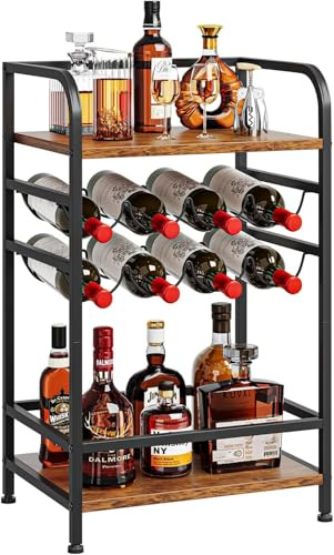 Dripex Étagère à vin à 4 étages - Petite étagère à Bouteilles pour 8 Bouteilles - Porte-Bouteilles autoportant avec Plateau de Table - pour Cave, Bar et Salle de Rangement -43 x 30 x 75 cm