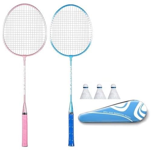 Iuhtrb 1 par de raquetas de bádminton ligeras Shuttlecocks para jugadores profesionales de adultos y niños, raqueta doble