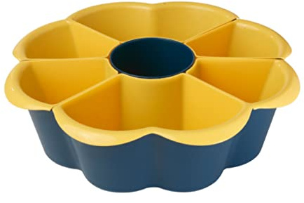 Fyearfly Bandeja de frutas de rejilla múltiple con cesta de drenaje giratoria de 360°, 7 rejillas, azul lago, plato versátil para ollas calientes para el hogar y el restaurante