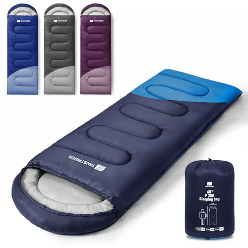 TANSTRIDER Sleeping Bags for Adults Warm Weather, Compact Lightweight Backpacking Sleeping Bag with Compression Sack for Youth, Camping Essentials Gear for Hiking Travel Climbing Outdoor & Indoor Use