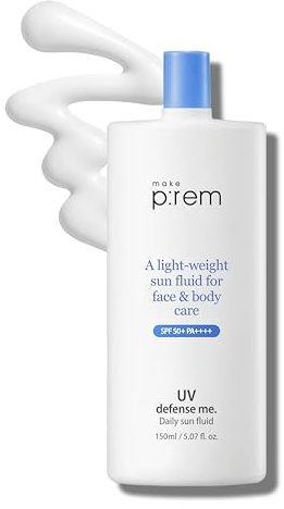 MAKEPREM Defense Me Daily Vegan Sun Fluid Non-greasy Calming Hydrating SPF 50+PA++++ Sunblock Reef-safe UV Broad Protection Sunscreen Blue Ray Sensitive Acne-Prone Oily Skin Face Body Korean Skincare