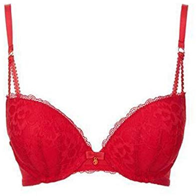 Ladies Bra Plunge Push Up Padded Lace Top UK Lingerie Designer Plus Size (34 G, RED)
