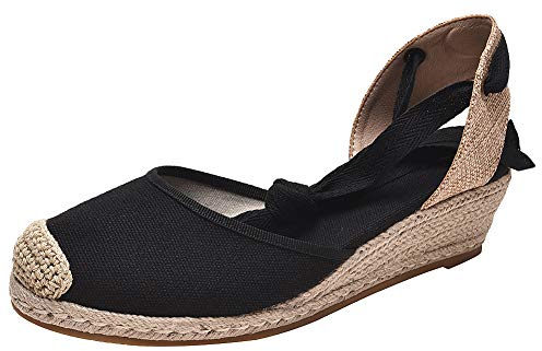 rismart Femme Espadrilles Milieu Coinçage Cheville - Cravate Sangle Été Sandales Chaussures