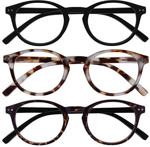 OPULIZE Zen Lesebrille 3er Pack Kleine Runde Rahmen Federscharniere Kratzfest Matt Schwarz Licht Braun Dunkelbraune Herren Damen RRR24-11T2 +1.50