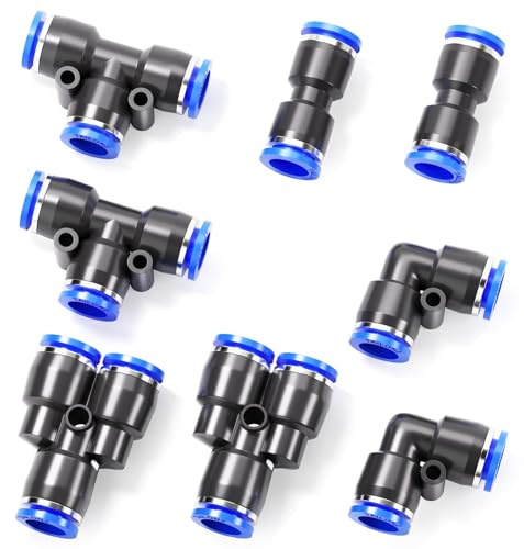 TAILONZ PNEUMATIC 8mm OD Push to Connect Fittings Pneumatic Fittings Kit 2 Spliters+2 Elbows+2 tee+2 Straight (8 pcs)