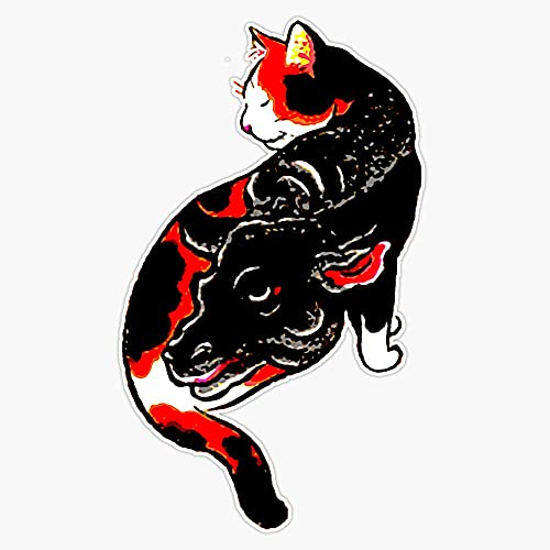 EB Store Antique Japanese Woodblock Print Cat With Tattoos Vinyl Waterproof Sticker Decal Car Laptop Wall Window Bumper Sticker 5''