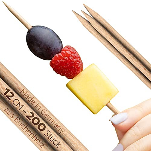GARDELI® Holzspieße 12 cm aus Buche (FSC®) – Made in Germany – Sehr stabil und absolut geschmacksneutral – Perfekte Spieße für Fingerfood, Snacks und Burger (12 cm, 200 Stück)