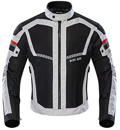 Veste de Moto Homme Été, Blouson Moto Respirant, avec Homologué CE Protections Amovibles aux Coudes et Épaules, Réflexion Brillante, Noir/Blanc L