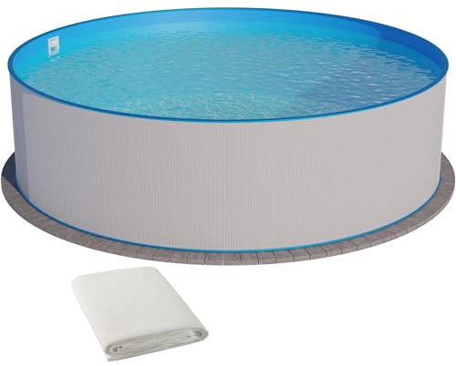 Planet Pool Stahlwandpool Set (2-teilig) rund 500 x 120 cm, Stahl 0,4 mm weiß Folie 0,4 mm blau