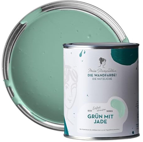 MissPompadour abwaschbare Wandfarbe Grün mit Jade 1L - hohe Deckkraft & Ergiebigkeit - matte, scheuerbeständige Innenfarbe - geruchsarm, wasserbasiert, atmungsaktiv - Die Nützliche