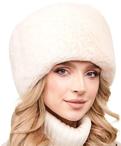 Futrzane Modern Kosakenmütze - Fellmütze Damen - Winter Russische Mütze Pelz (M, Ecru Lang Modern)