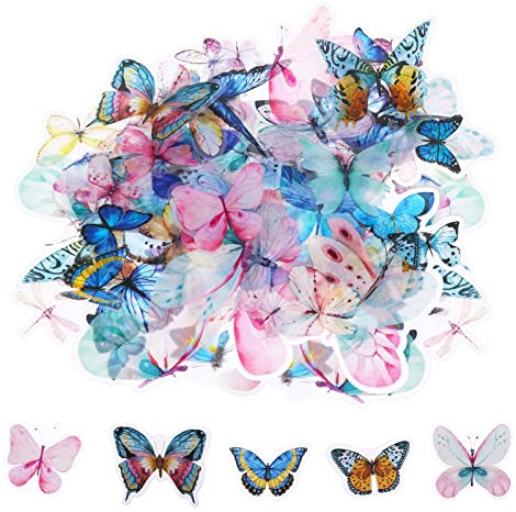 80 Stück Schmetterling Aufkleber Bunte Transparente Scrapbook Sticker 40 Stile PET Schmetterlinge Aufkleber für DIY Dekoration, Scrapbooking, Laptop, Gepäck, Wand und Fenster