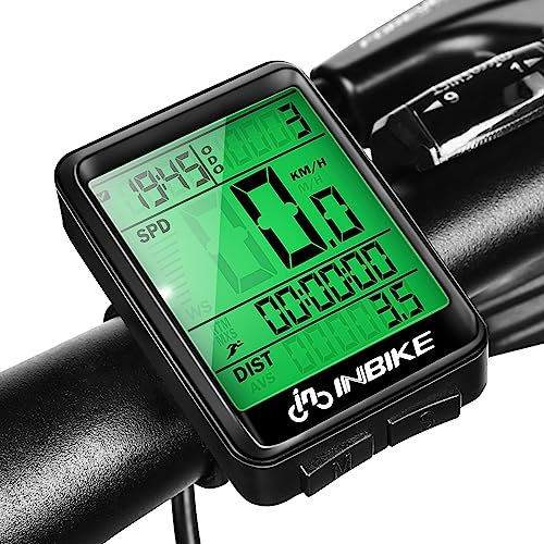 INBIKE Fahrradcomputer Kabellos Fahrradtacho Tachometer Kilometerzähler Fahrrad Kabellos Wasserdicht mit LCD Display Automatisches Aufwachen Radtachometer Radcomputer Grün