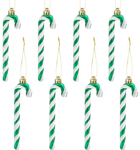 14CM Glitzer Weihnachtsbaum Deko Grün Zuckerstangen Anhänger 8 Stück Weihnachtsbaumschmuck Zuckerstange Weihnachten Deko Christbaumschmuck Baumschmuck Weihnachten
