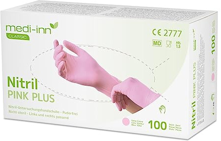 Medi-Inn Nitril Pink Plus Einmalhandschuhe, puderfrei, Gr. M, 10 x 100 = 1000 Stück