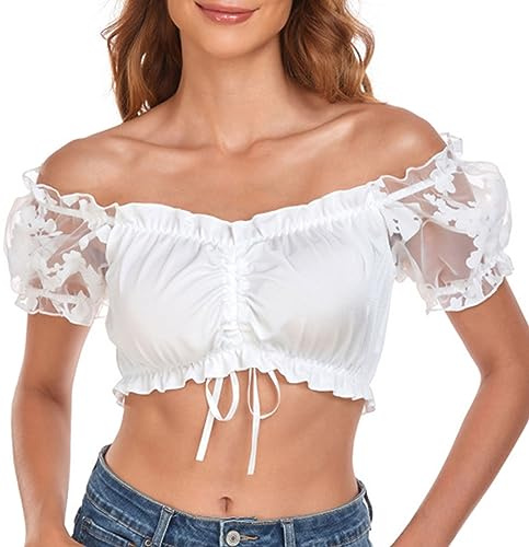 Wantonfy Chemisier Dirndl pour Femme Fête de la Bière Blanc