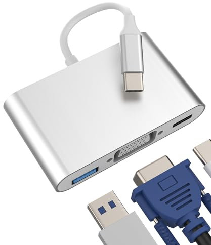 USB C to VGA Type C Docking Station Hub for iPhone (3in1) Compatible for Samsung Apple 15 Pro Max Plus for iPad Air Mini Macbook Adapter TV Display Cable Splitter Laptop Extender Monitor Connector CD