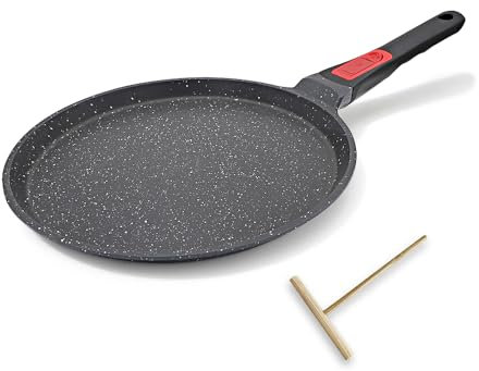 RANXINGST Crepe Pfanne 20 cm mit Abnehmbarer Griff - Palatschinken Pfanne mit Teigverteiler - Antihaftbeschichtung - Induktion - Schwarz