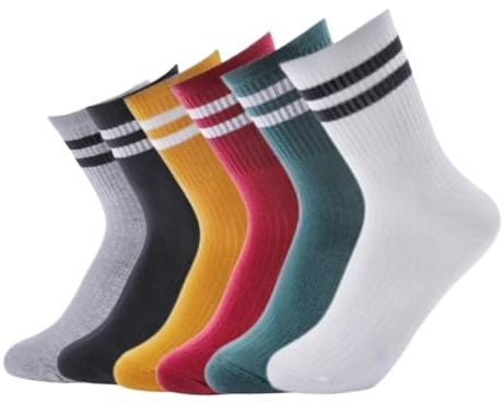 AKAMAS 6 paia di calzini da donna a righe, in cotone, traspiranti, stile vintage, retrò, casual, a strisce colorate, a doppia strisce, ideali come regalo per donne, multicolore, 35-41