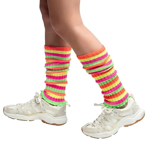 Boland - 01911 - Chauffe-jambes pour adultes, manchettes rayées en couleurs néon, années 90, accessoires pour déguisements de carnaval