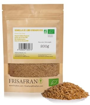FRISAFRAN | Ekologiskt Hel Gyllene Linfrö 200g | Ekologisk supermat | gyllene linne | Bruna linfrön | Fettsyror | Naturlig fiberkälla | Omega 3 | 100% vegan | Glutenfri