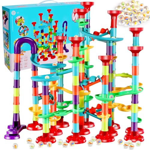 Tczecoo Lot de 197 piste de billes, jouet éducatif, jouet de construction, jeu de piste de billes, cadeau éducatif pour enfants (197 éléments de piste + 30 billes)