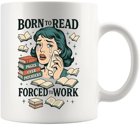 Panvola Born To Read Forced To Work Book Lover Gifts Mug 11oz White