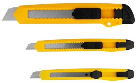 TILL. – Lot de 3 cutters assortis – 2 cutters 9 mm (cran et molette) – 1 cutter 18 mm (cran) – Outils de découpe précis – Usage bricolage et professionnel
