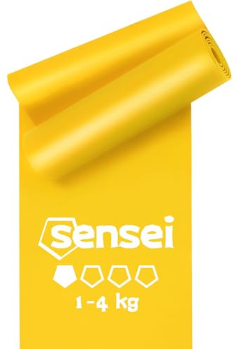 SENSEI® Gymnastikband (1-4 kg) – Extra Lang 200 cm Fitnessband Gelb Leicht für Reha, Yoga & Pilates – Latex Therapieband für Physio & Stretching
