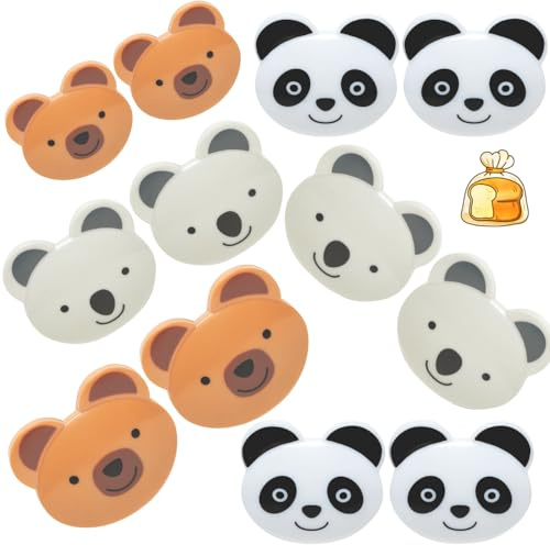 Pacco 12 Pinze Chiudi Pacco a Clip Forma Panda,Orso e Koala, Chiudere Sacchetti Buste Pacchetti Alimentari Conserva Cibo Fresco Chiusura No Umidità Mollette Plastica Cucina (ANIMALS)