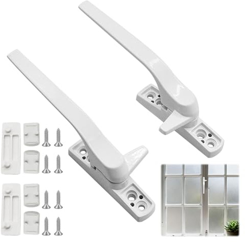 Othrion 2 Pcs Window Handle,UPVC Window Handles,Window Handle Replacement Kit,Left and Right Hand Double Glazing UPVC Window Handles,Handle Lever for Windows and Sliding Doors (White)
