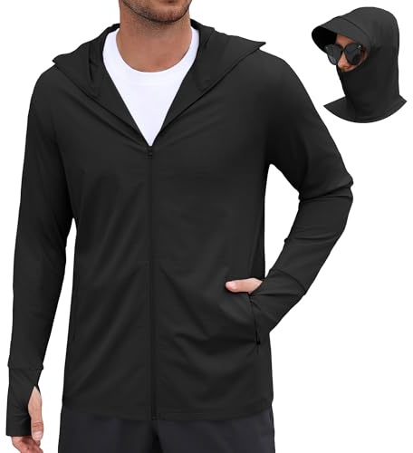 COOFANDY Men's UPF 50+ Hoodie Jacket Lightweight Hooded Sun Shirts for Men UV Protection Shirts Fishing Hiking Running Black