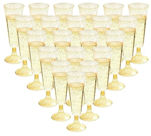 QUTHZZHY 50 stycken champagneglas återanvändbara, champagneflöjter med roséguldglitter, 150 ml champagneglas, för bröllop, fest, picknick, utomhusfester, Mimosa-bar